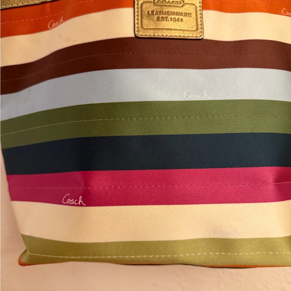 Coach Vibrant Striped Tote with Gold Accents - Picture 4 of 15
